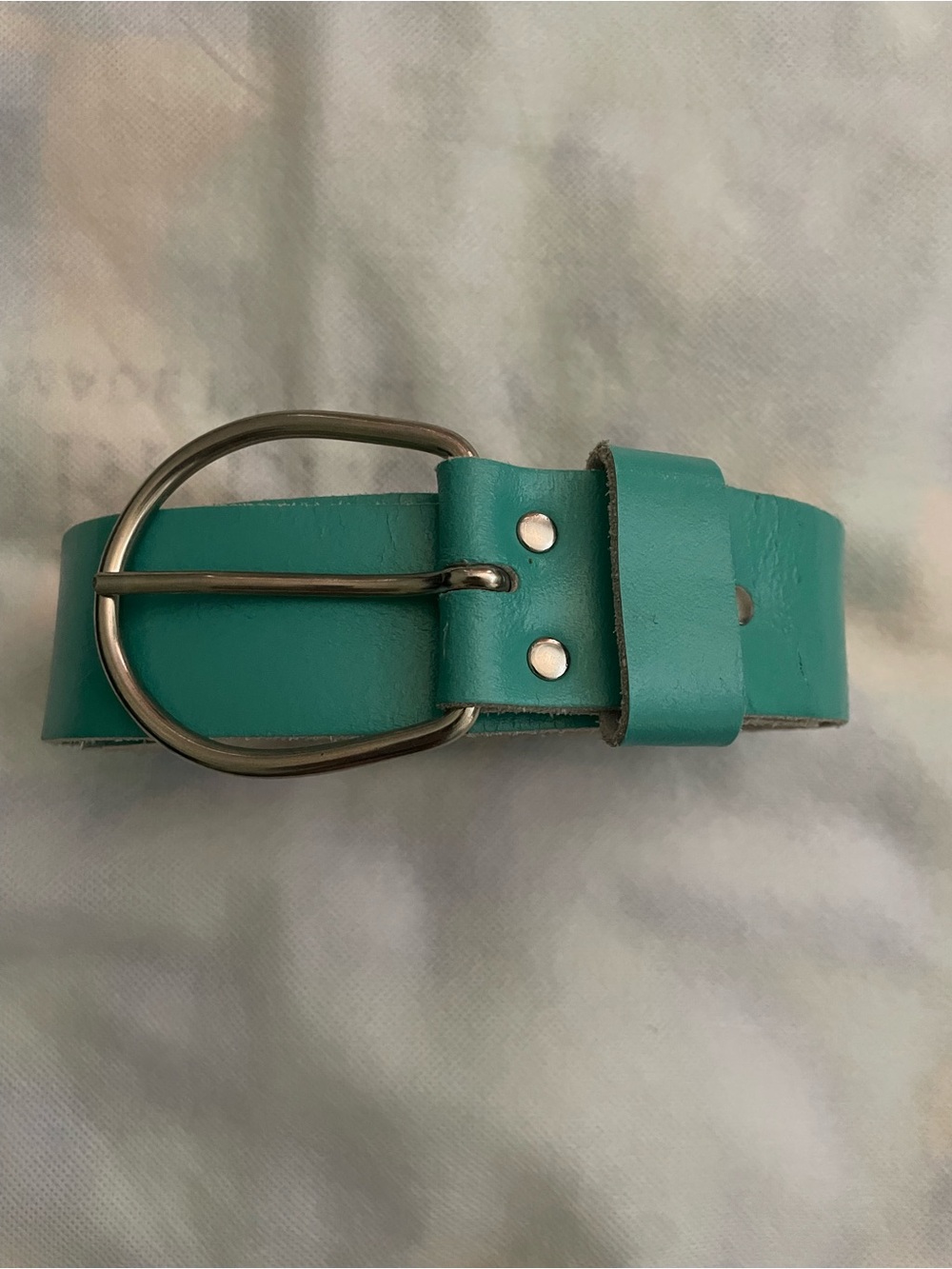 Women's Teal Leather Belt with Rounded Silver Buckle - Picture 2 of 4